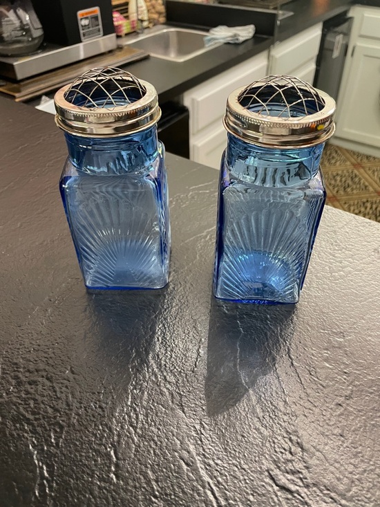 T.H.T. Other - Blue Glass Flower Frog Bud Vases with Silver-Tone Lattice Tops Pretty decor